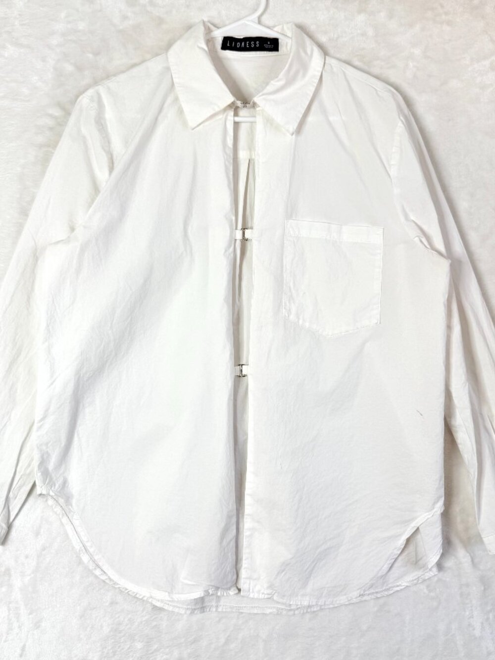 LIONESS Gianni Button Up Cutout Chic Edgy Statement Oversized Collared Top S